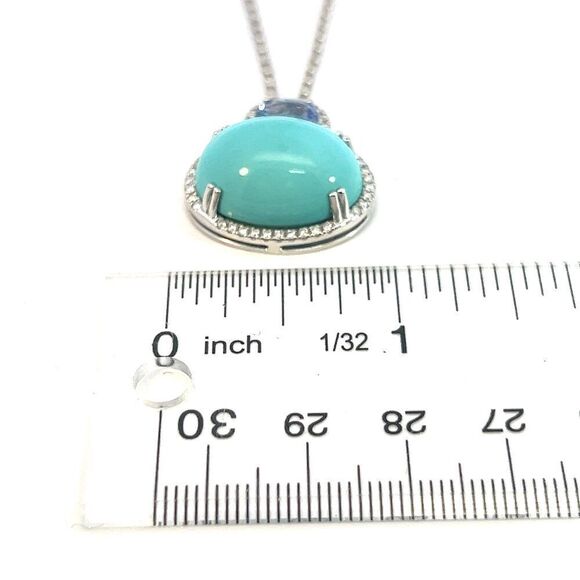Turquoise Sapphire Diamond Necklace 17" 14k 19.03 TCW Certified $6,950 311694 - Picture 11 of 15